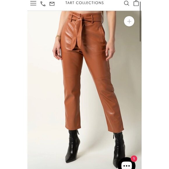 Tart Collections KIMIKO PANT mocha faux leather 90s cropped size S - Picture 1 of 9